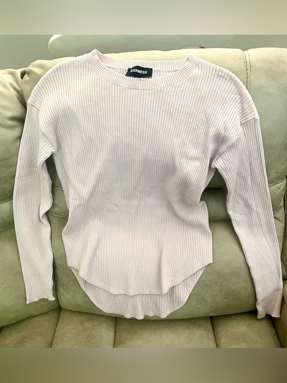 Express Blush Pink Ribbed Crewneck Sweater